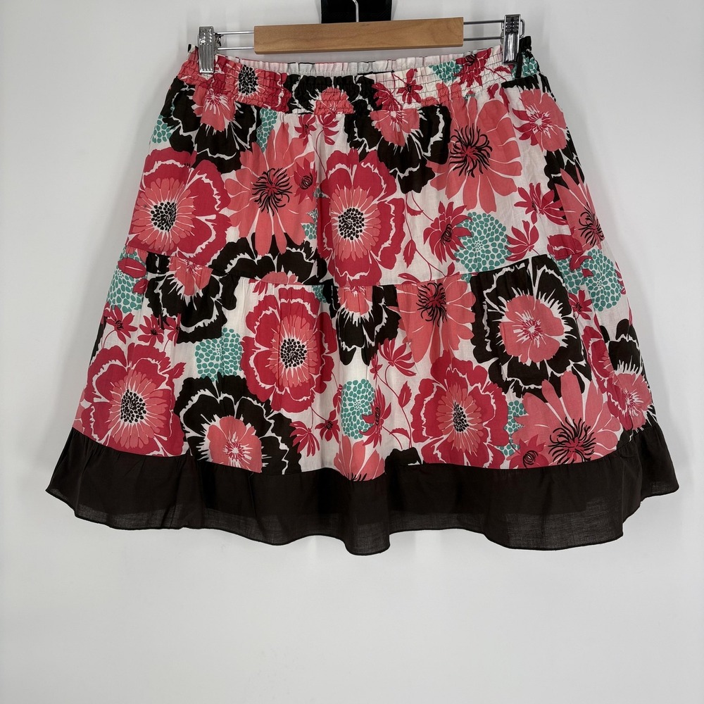 Y2K Wet Seal Skirt Womens Large Multicolor Floral A Line Ruffle Hem Lined Cotton